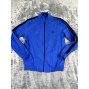 Chaps Mens Blue Track Jacket With Black Stripes Full Zip Medium Cotton Blend